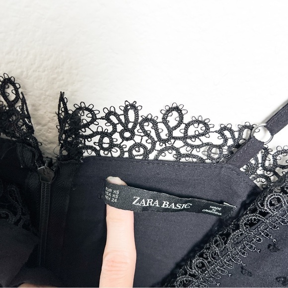 Zara black lace eyelet trim crop jumpsuit size xs - Picture 5 of 7